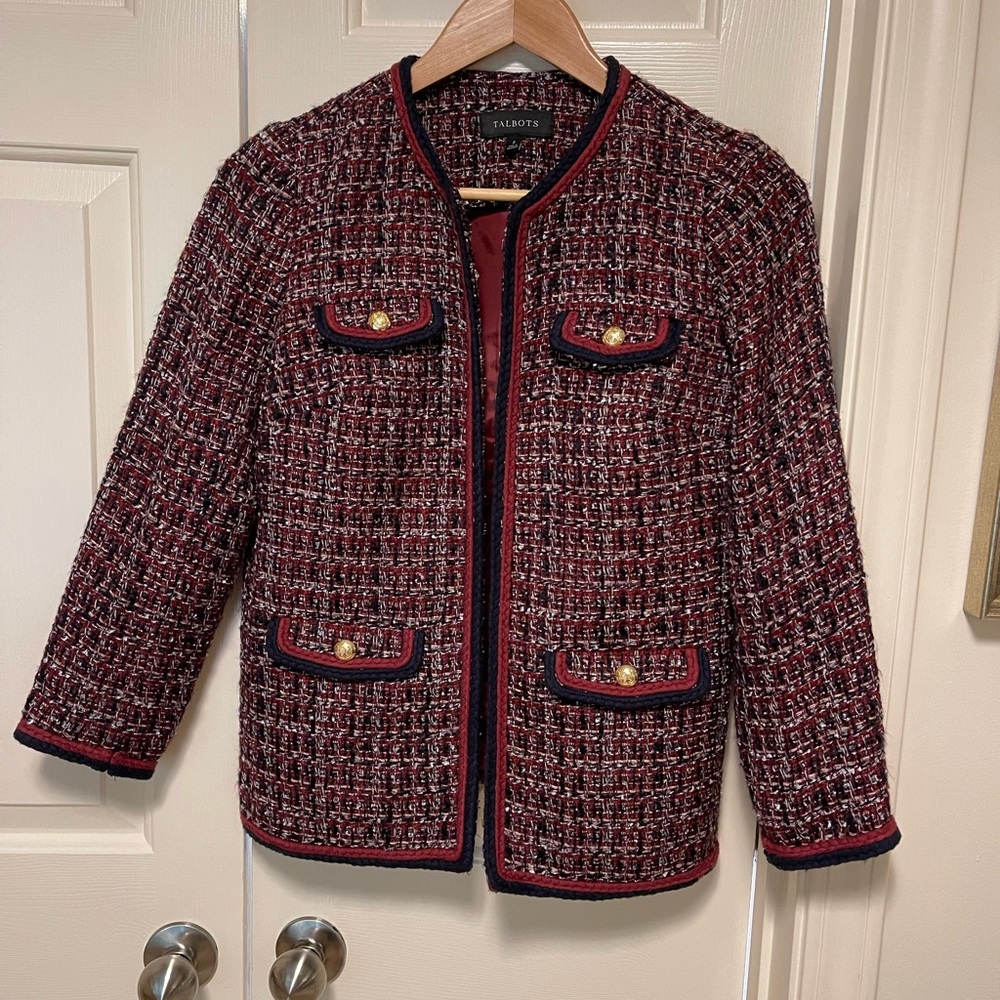 Talbots red and navy tweed lady jacket